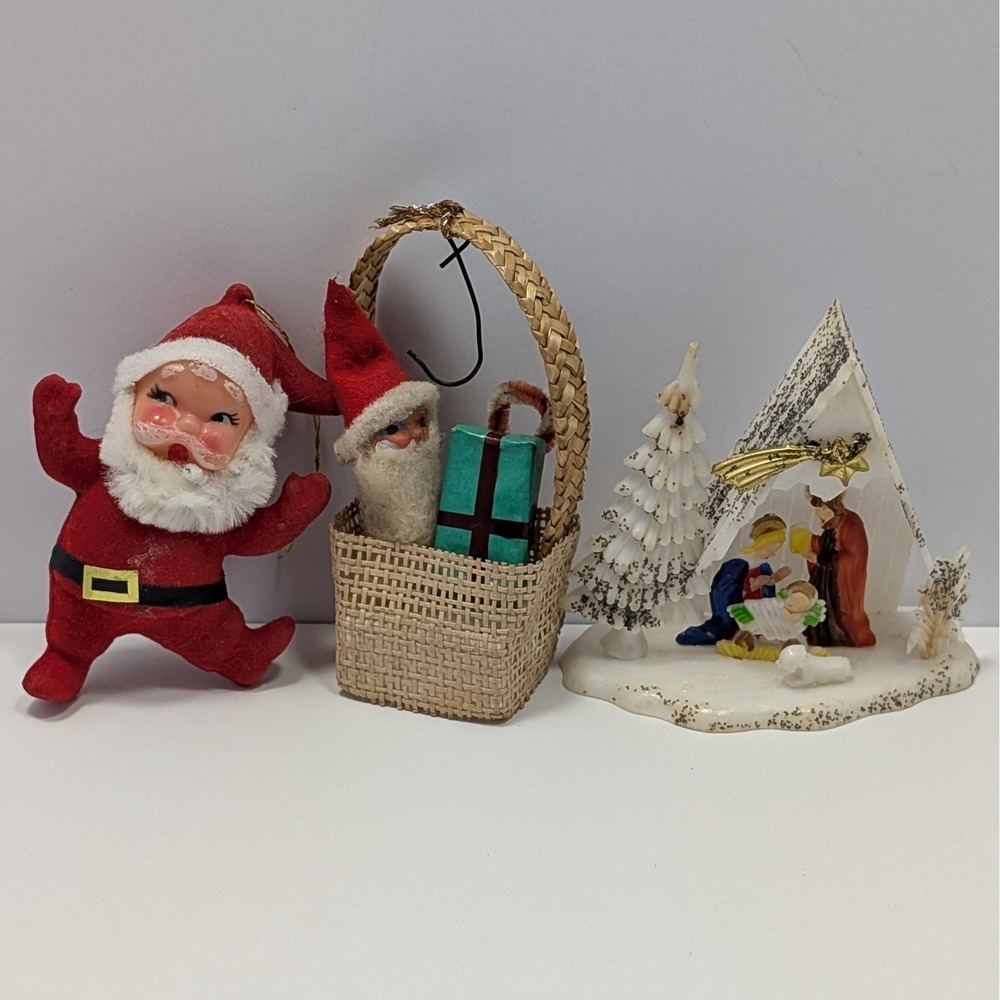 Vintage Santa Claus Ornaments Nativity Scene Christmas Figurine Lot of 3 Holiday